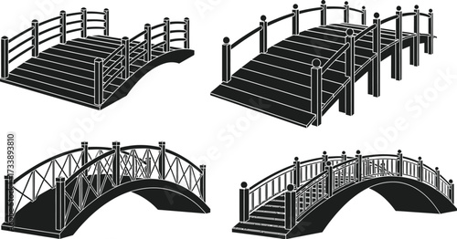 Bridge vector silhouette illustration icon set