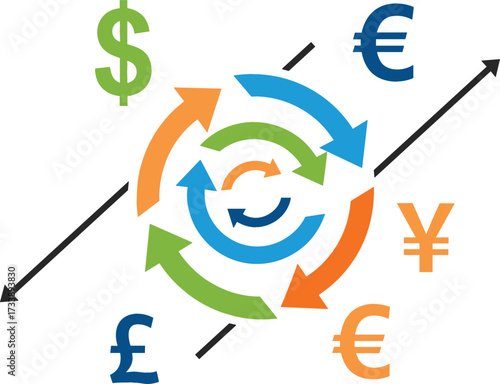 Cash Flow Icon Showing Currency Symbols and Circulating Arrows – Modern Vector Isolated on White Background