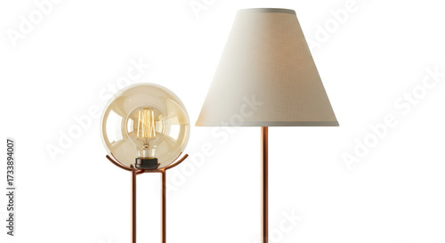 Принти на полотні Modern floor lamp with lampshade and light bulb isolated, contemporary lighting