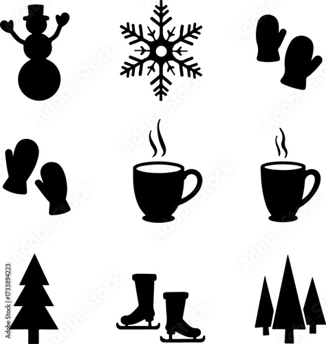 Winter and Christmas Silhouette Icon Set