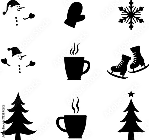 Winter and Christmas Silhouette Icon Set