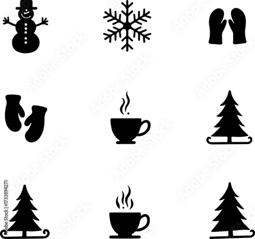 Winter and Christmas Silhouette Icon Set
