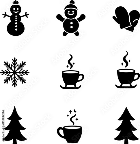 Winter and Christmas Silhouette Icon Set