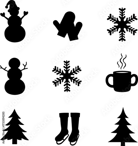 Winter and Christmas Silhouette Icon Set