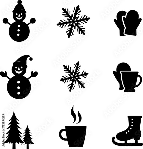 Winter and Christmas Silhouette Icon Set
