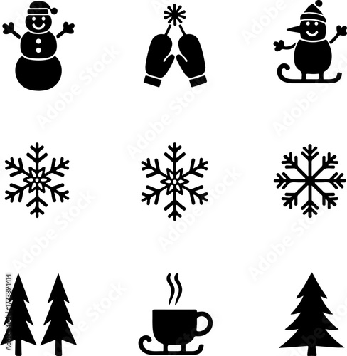 Winter and Christmas Silhouette Icon Set