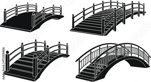 Bridge vector silhouette illustration icon set