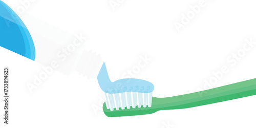 Toothpaste applied on toothbrush, isolated on white background