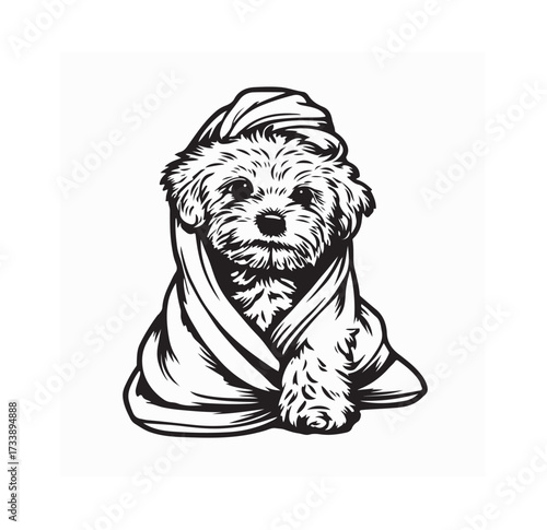 Maltipoo Puppy Wrapped in Towel Vector image isolated on white background