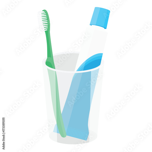 Toothpaste and toothbrush in plastic holder