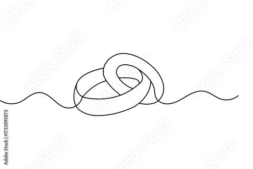 Continuous  one line art wedding ring modern minimalist outline vector illustration isolated background
