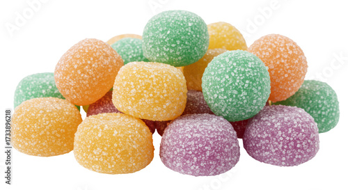 Photos Colorful sugar coated gumdrops isolated, assorted fruit flavored candy on no bac