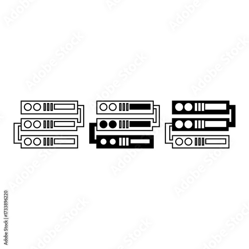 Three server racks are shown, symbolizing data storage. They represent network, computer, and information technology systems for internet and cloud computing. 