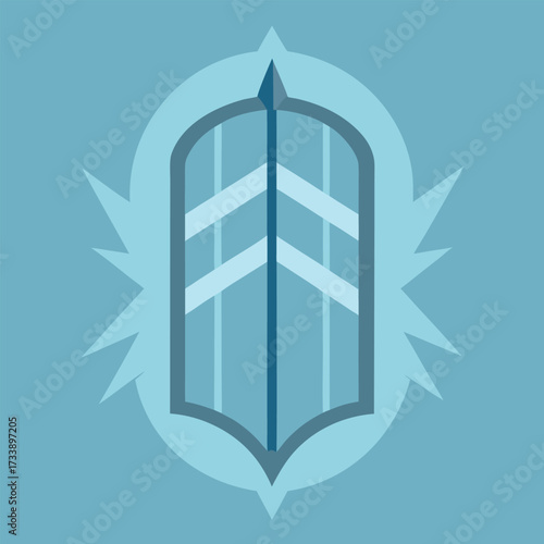 Stylized shield emblem with frosty blue and white accents
