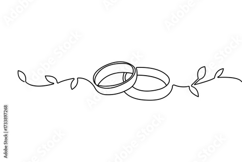 Wedding ring continuous one line drawing minimalist style simple outline vector illustration isolated
