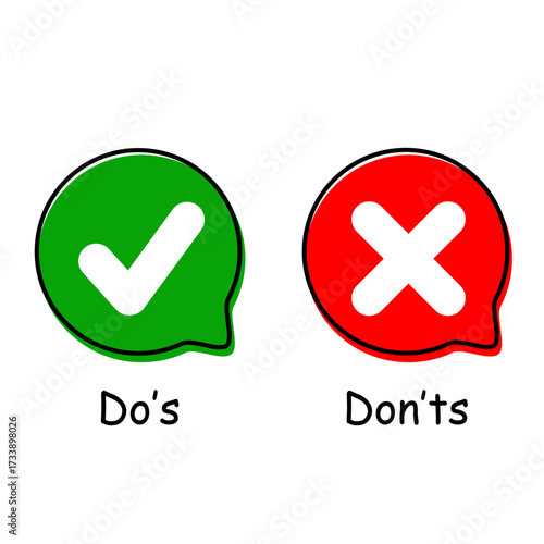 Do's vs Don'ts icons. Guidelines for positive behavior and actions represented with do's and don'ts symbols. Vector