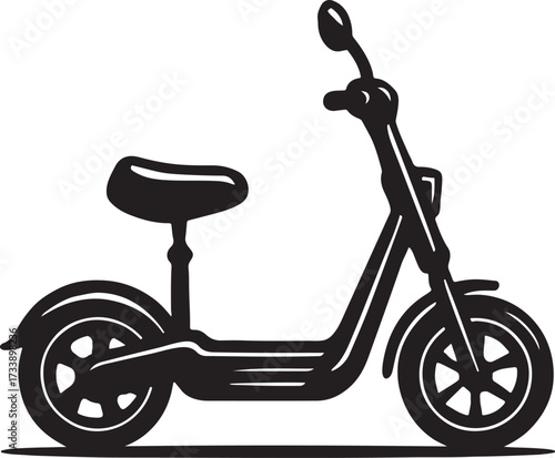 Silhouette of a modern electric scooter with a comfortable seat and sleek design on a white background