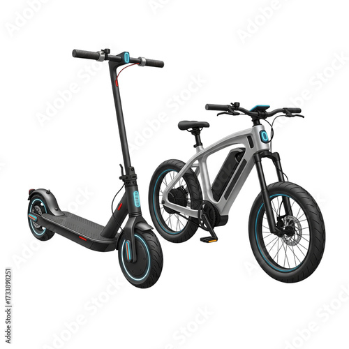 Modern electric scooter and bicycle for urban mobility and eco-friendly transportation
