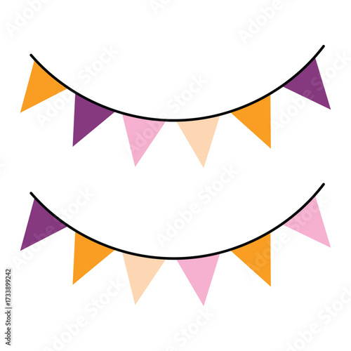 Party bunting garland with triangle flags. Festive decoration. 