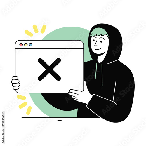 Vector art of a person holding a window with a cross sign, this illustration represents closing a program or cancelling an action