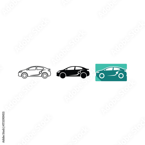 Electric car icons showing different styles of representation for eco friendly transportation