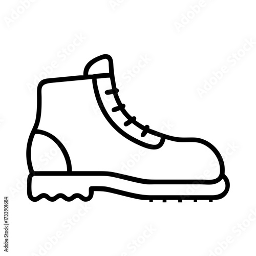 Vector art of minimalist line drawing of a sturdy hiking boot, , perfect for outdoor adventures