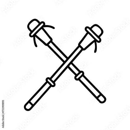 Vector art of pair of trekking poles hiking equipment concept icon in line style