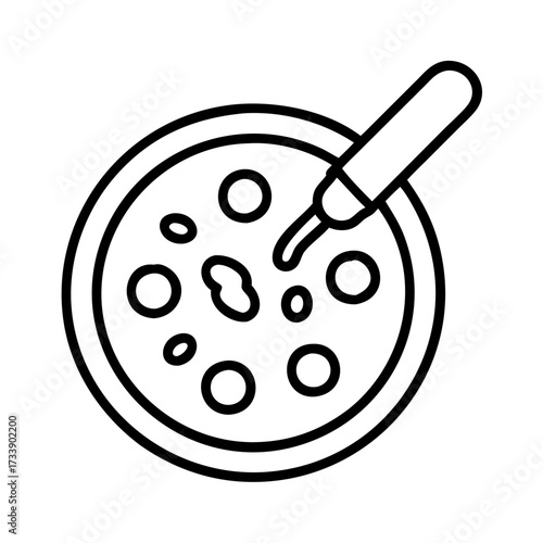 Illustration of a petri dish with bacteria being tested with a dropper