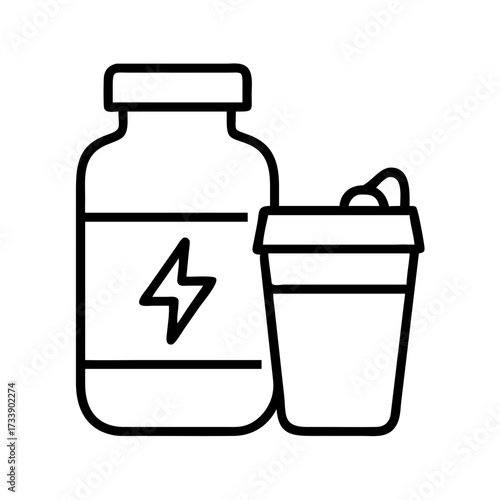 Vector art of outline vector icon of protein jar and shaker sport nutrition concept fitness supplement symbol