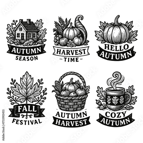 Autumn fall vintage badges and emblems vector bundle