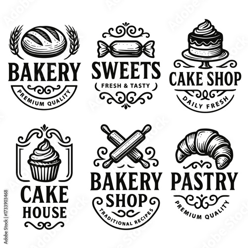 Bakery shop badges and emblems vector collection