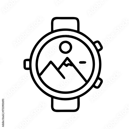 Vector art of smart watch with mountain landscape on the screen wearable device concept