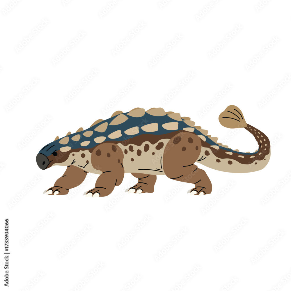 Naklejka premium Ankylosaurus in flat style. Dinosaur, ancient prehistoric reptile animal of Jurassic era. Education and paleontology. Minimalistic isolated vector illustration on white background.