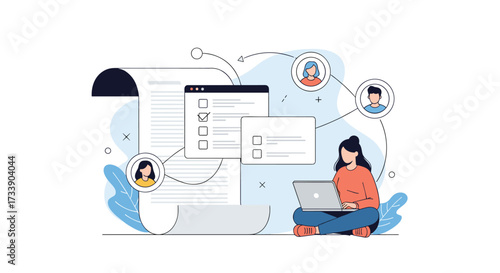 Digital collaboration and project management tools for remote teams on a laptop.
