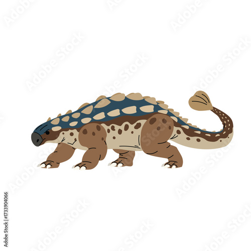 Ankylosaurus in flat style. Dinosaur, ancient prehistoric reptile animal of Jurassic era. Education and paleontology. Minimalistic isolated vector illustration on white background.