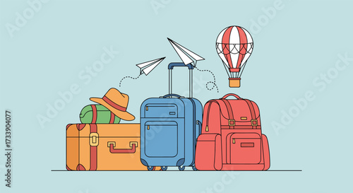 A collection of luggage and travel accessories ready for an adventure.