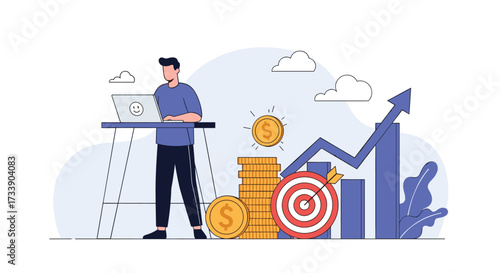 Businessman analyzing financial growth and achieving business goals with investment strategies.