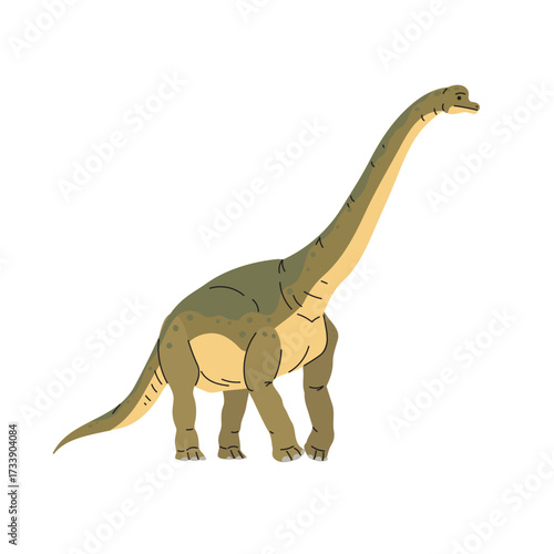 Brachiosaurus in flat style. Dinosaur, ancient prehistoric reptile animal of Jurassic era. Education and paleontology. Minimalistic isolated vector illustration on white background.