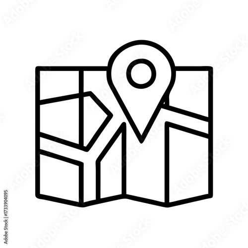 Vector art of map with location pin, representing navigation, travel, and finding destinations