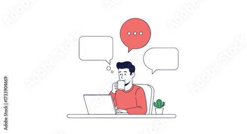 Illustrating the process of thinking and problem solving with a person at a desk.