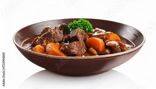 Beef Bourguignon In A Bowl Isolated