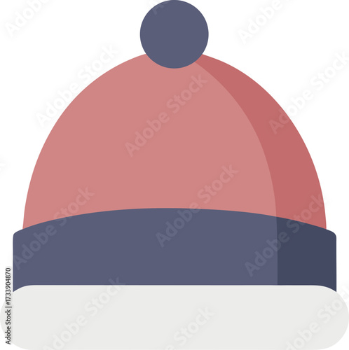 Flat design of a red and blue winter beanie with a pompom