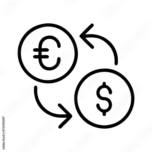 Vector art of currency exchange icon, depicting the conversion between euro and dollar
