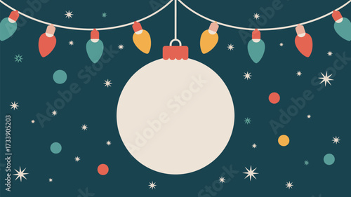 Illustration of christmas ornament with lights and stars on a dark teal colored background design art