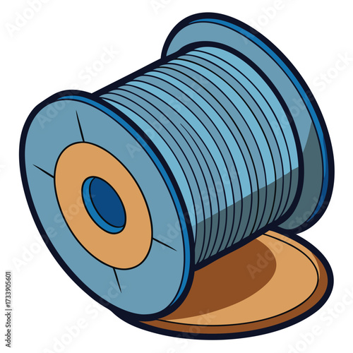 Cartoon Spool of Wire with Blue Wire on White Background cable illustration