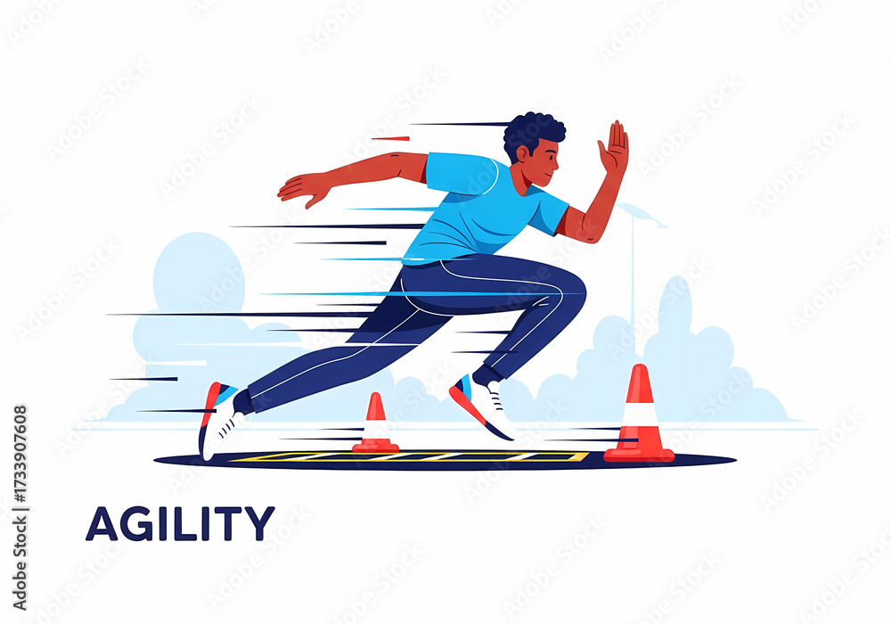 Obraz premium Agility: Runner sprinting between cones with motion blur, demonstrating quickness and control