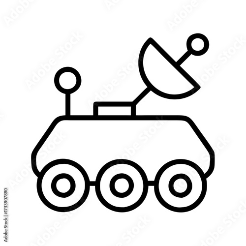 Vector art of line art of a rover with satellite dish, a vehicle for exploring space