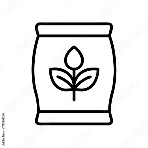 Vector art of fertilizer bag with plant icon a simple outline drawing of a fertilizer bag
