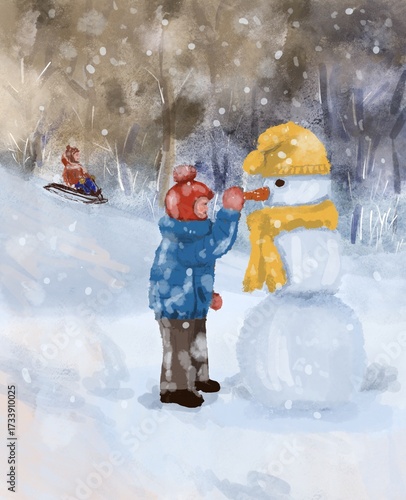 boy and snowman