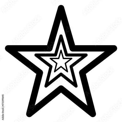 Concentric Star Icon with Bold Outline in Black and White